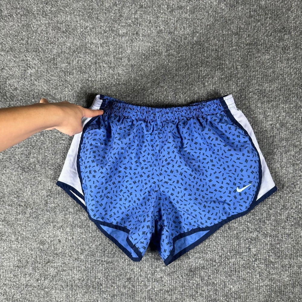 Nike Shorts Womens Size M Blue Dri-Fit Running Logo Print Mesh Athletic Workout